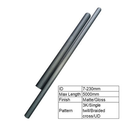 Tubo in fibra di carbonio a grandi dimensioni con tubo conico 80 mm 100 mm con 100% di contenuto di carbonio